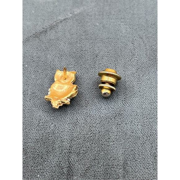 VTG Gold Tone Owl Brooch Pin Reds Glass Bead Eyes Pearl Bead Body Mini - Picture 3 of 4